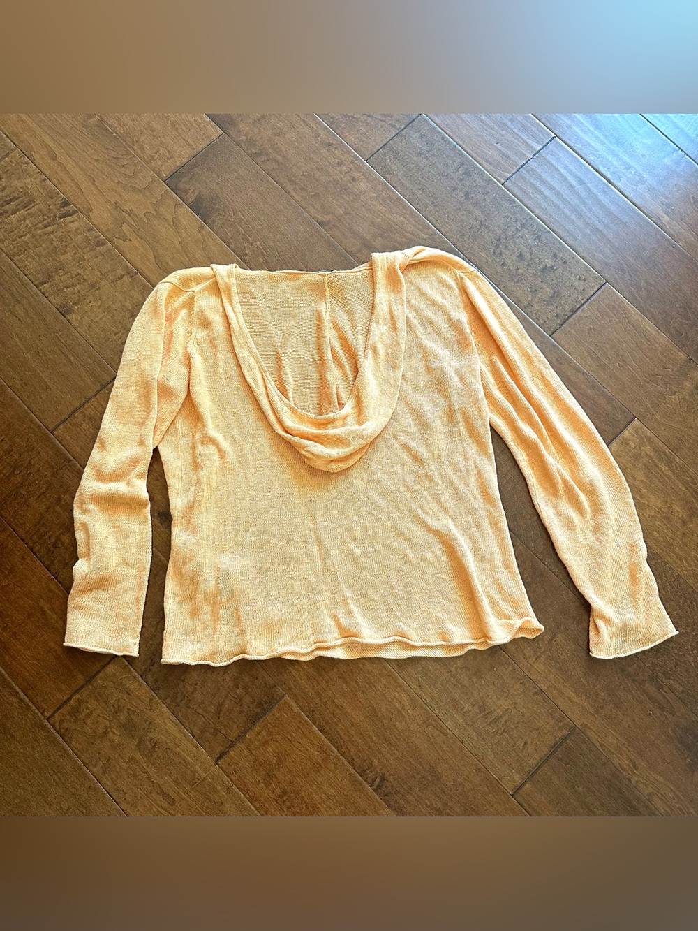 Eileen Fisher 100% Linen Hooded Sweater Size M Orange Lightweight - Picture 3 of 8